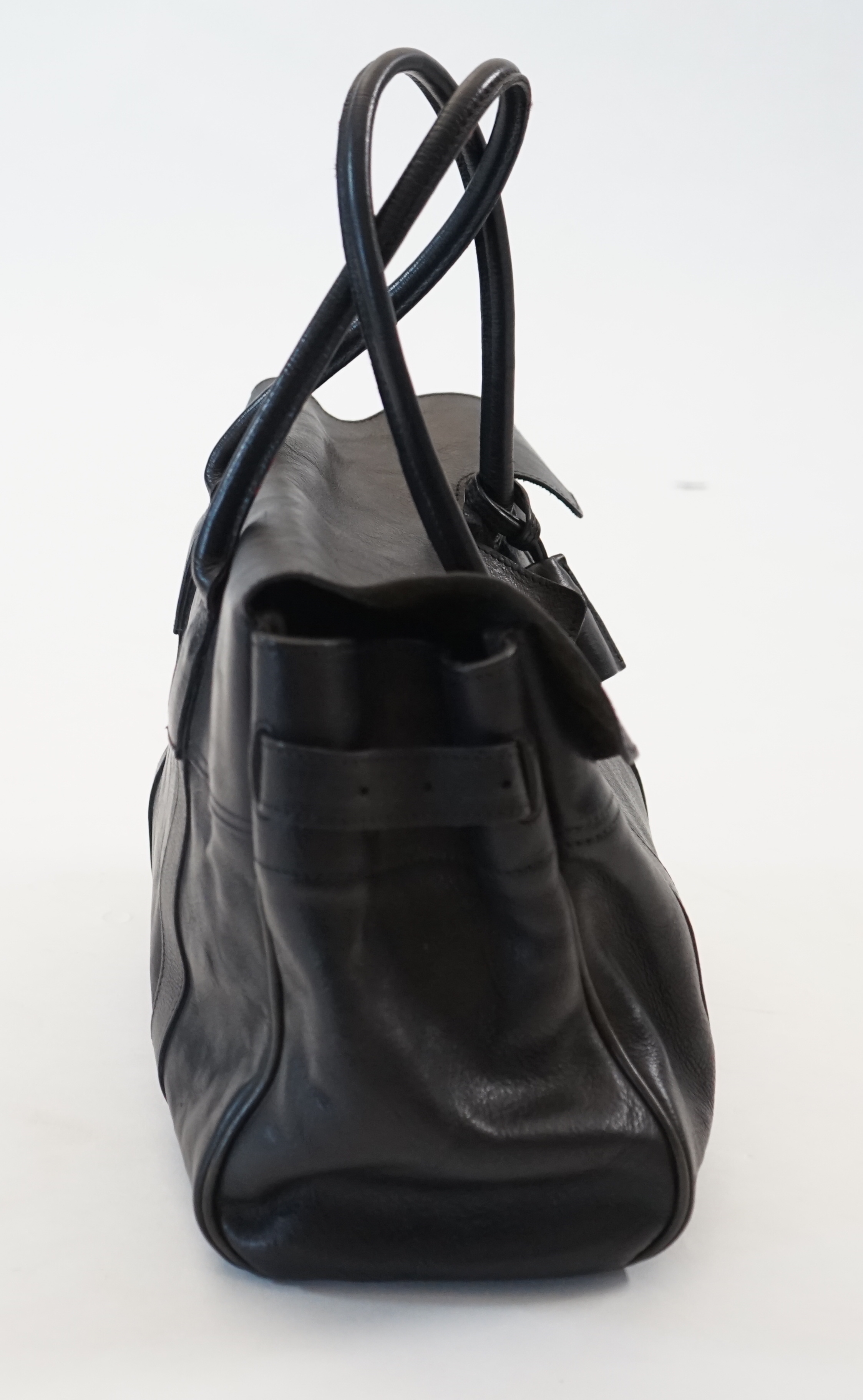 A Mulberry black leather and brass Bayswater handbag, width 36cm, depth 14cm, height 22cm